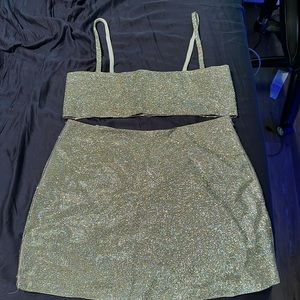 White Fox Rhinestone Set - Breathtaking Crop Top & One Last Time Mini Skirt